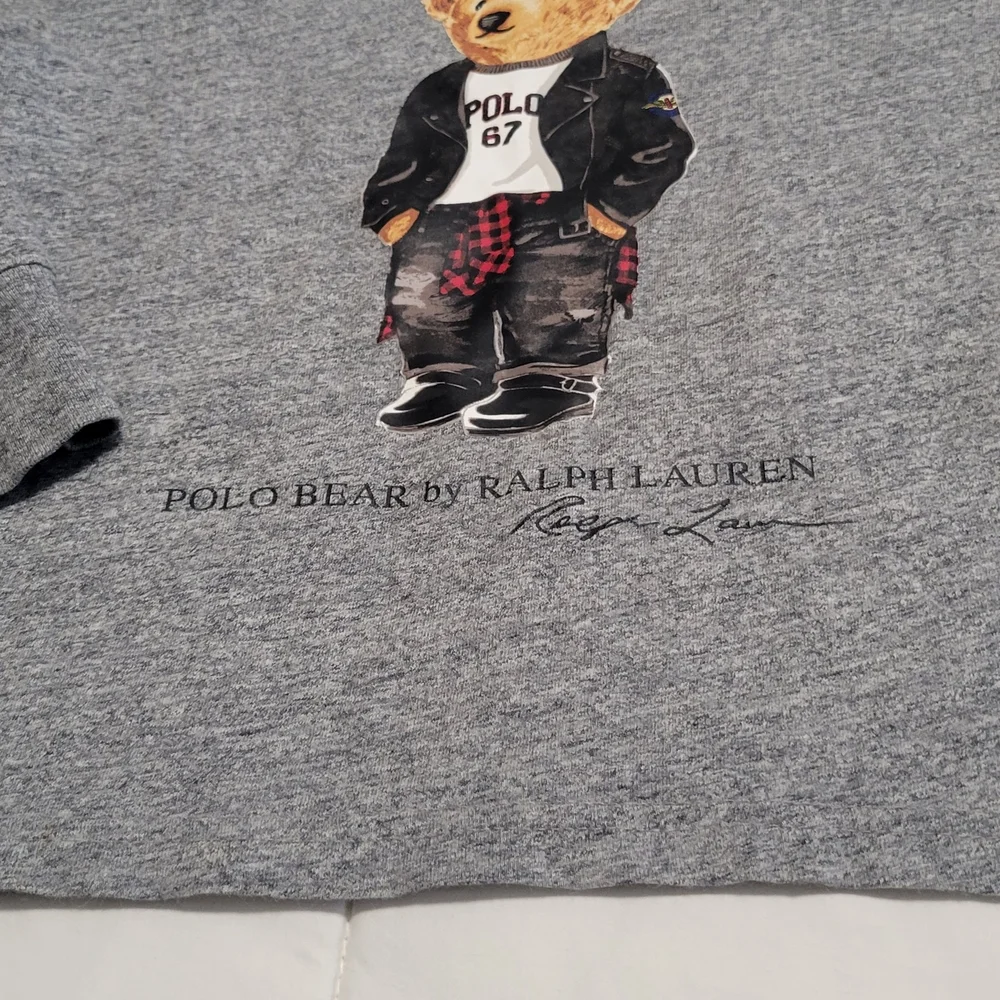 Ralph Lauren Polo Bear Gray Long Sleeve Kids Tee - Picture 2 of 5